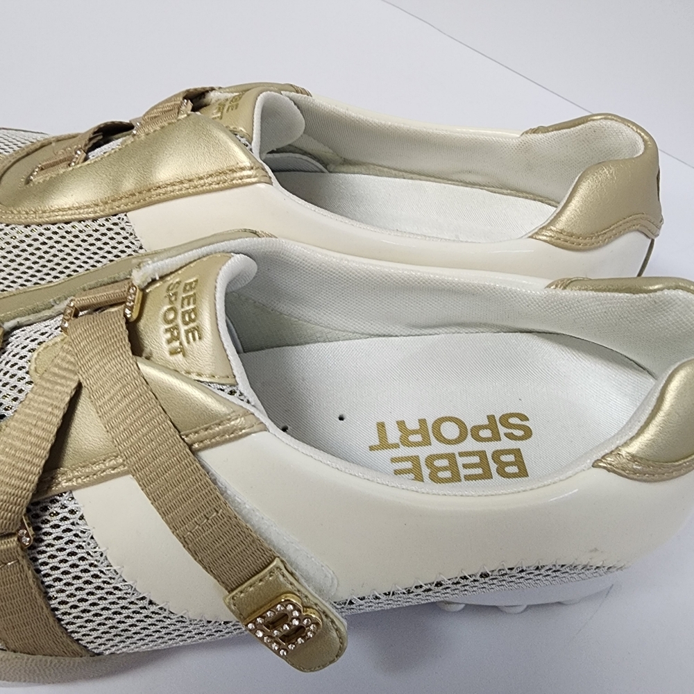 Bebe Sports Women's Metallic Gold and White Sporty Stylish Sneakers Size 8.5 - Picture 7 of 8